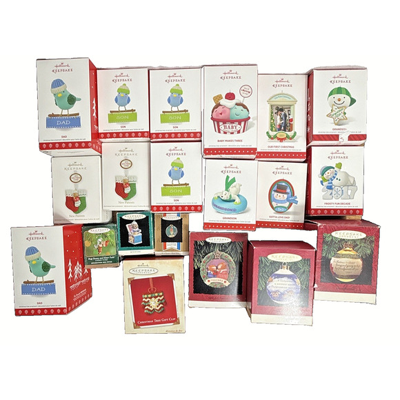 Hallmark Keepsake Ornament Lot 20 New in Box Never Used Dad Baby Grandson Son - Picture 1 of 8